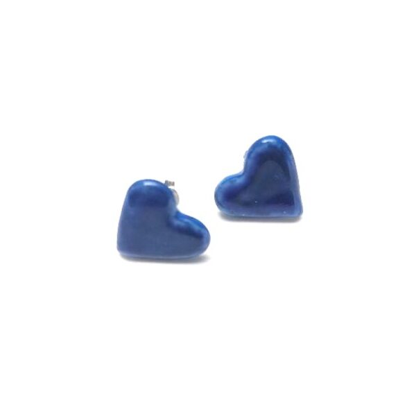 Puces d'oreille porcelaine "Coeurs bleu roy"