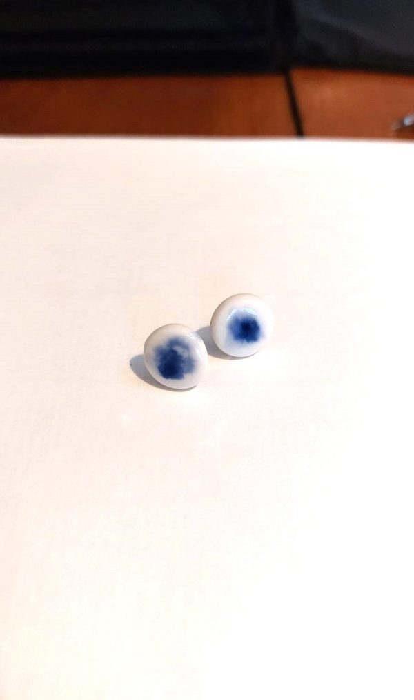 Puces d'oreille porcelaine "tâches bleu roy"