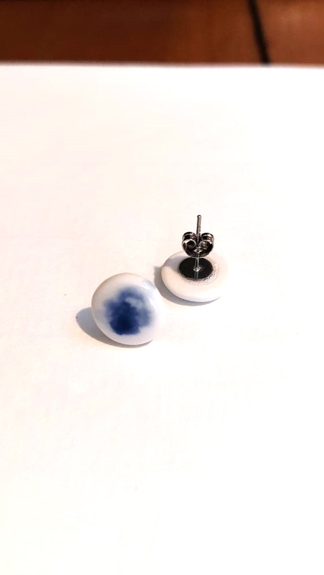 Puces d'oreille porcelaine "tâches bleu roy" – Image 2