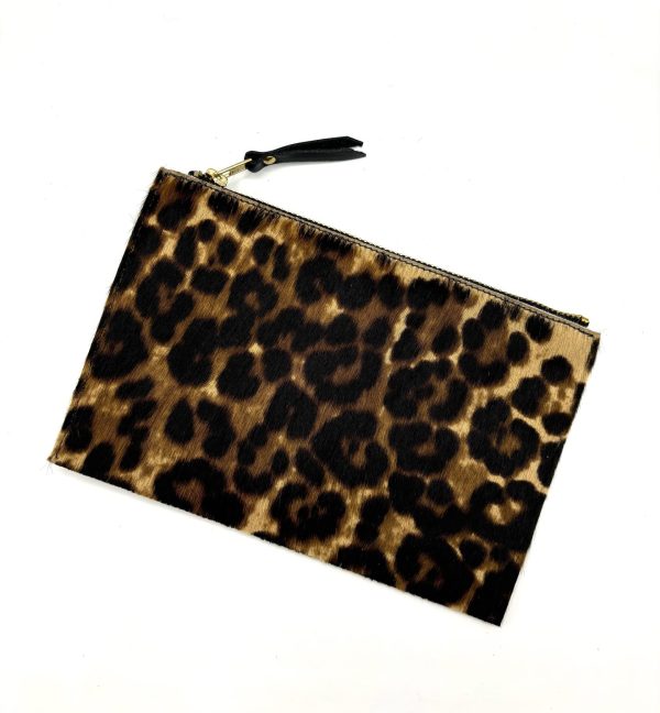 POCHETTE CUIR "CANCALE" LÉOPARD / NOIRE