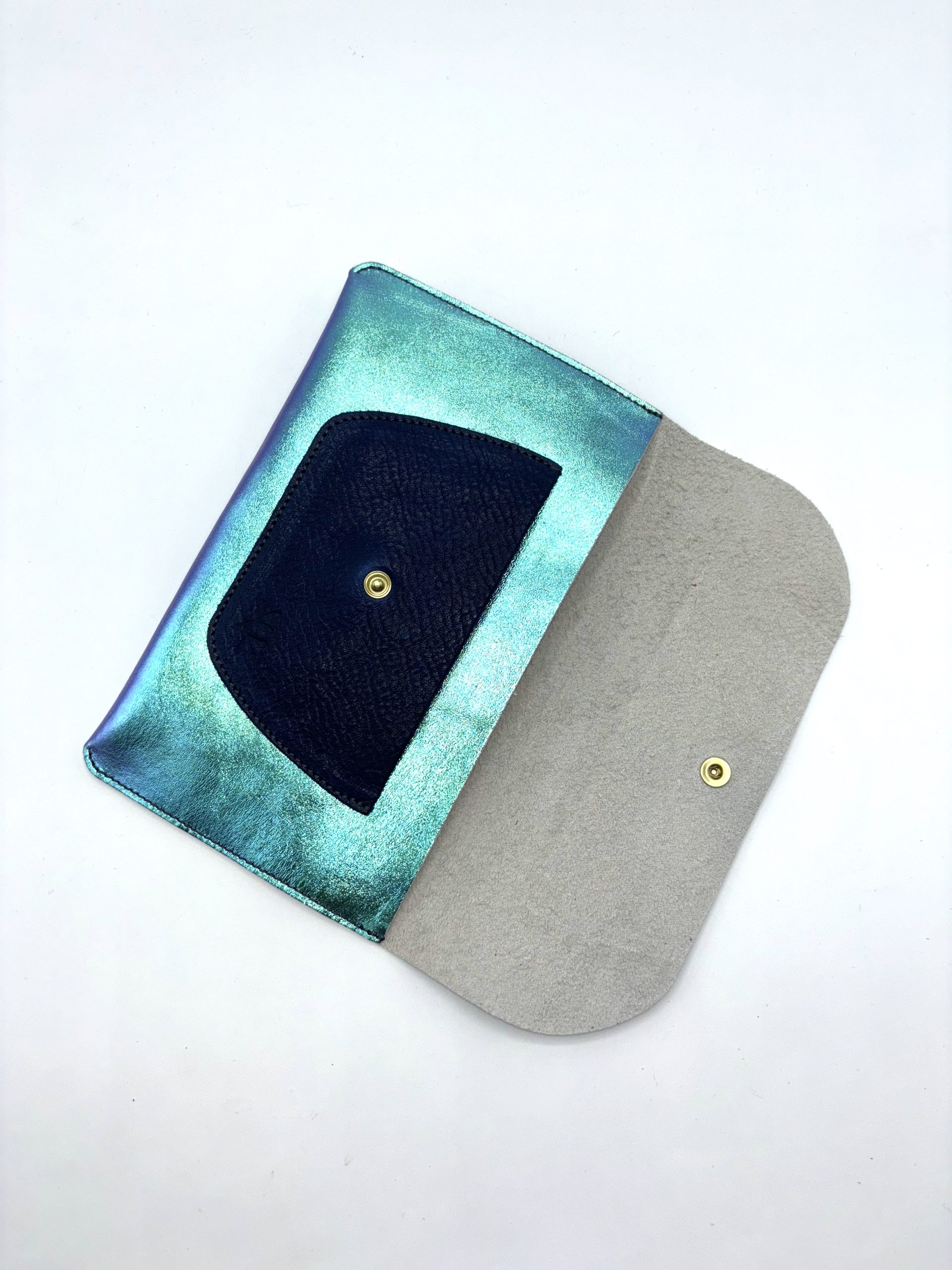POCHETTE CUIR "CAMARET" BLEU MÉTALLISÉ – Image 3