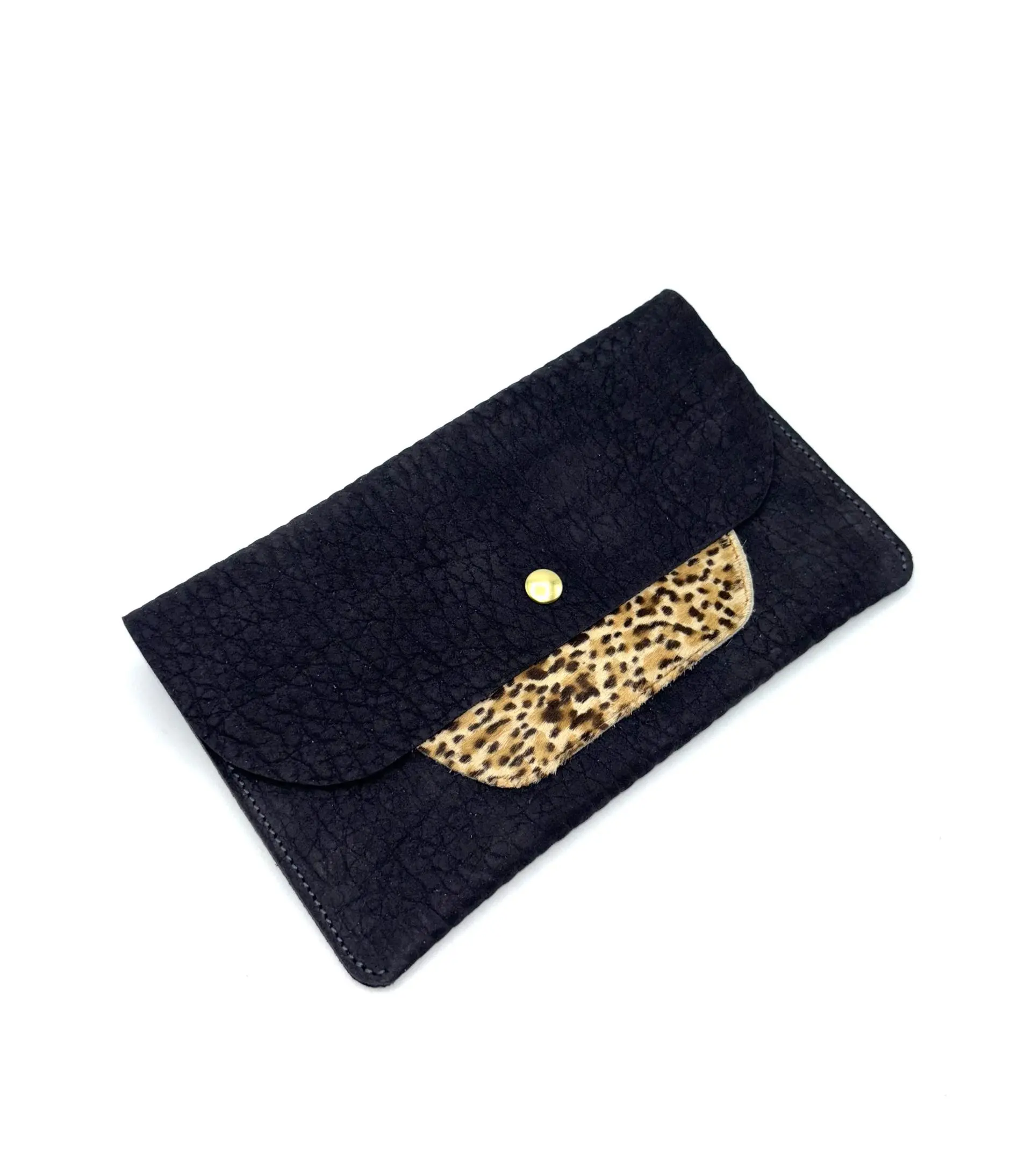 POCHETTE CUIR "CAMARET" NOIR / LÉOPARD