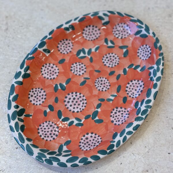 PLAT OVALE EN CERAMIQUE FLEURI ORANGE