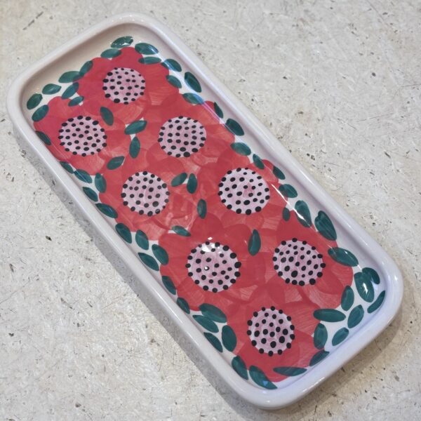 PLAT EN CERAMIQUE FLEURI ROUGE
