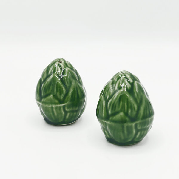 DUO SALIÈRE ET POIVRIÈRE ARTICHAUTS EN CÉRAMIQUE VERTE